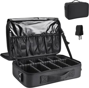 13.5 Inch Makeup Bag travel organizer Cosmetic Case Professional Artist Storage Bag with Adjustable Dividers for Women Cosmetics Brushes Toiletry, Black