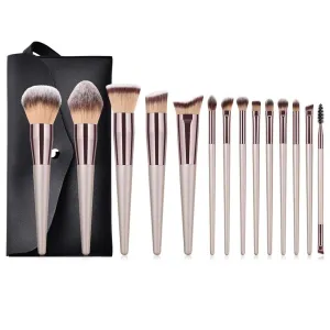 14 champagne makeup brushes with bag, 14 champagne set beauty tools