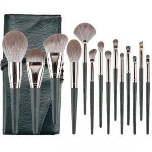 14 Pieces Of Green Brush Set Powder Blusher Cosmetic Brush Foundation Make-up Brush Makeup Brush Tool