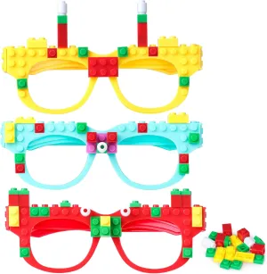 15 Pcs DIY Building Bricks Glasses Building Blocks Games for Kids Toddlers Building Block Birthday Party Supplies Carnival Themed Decorations Party Favor
