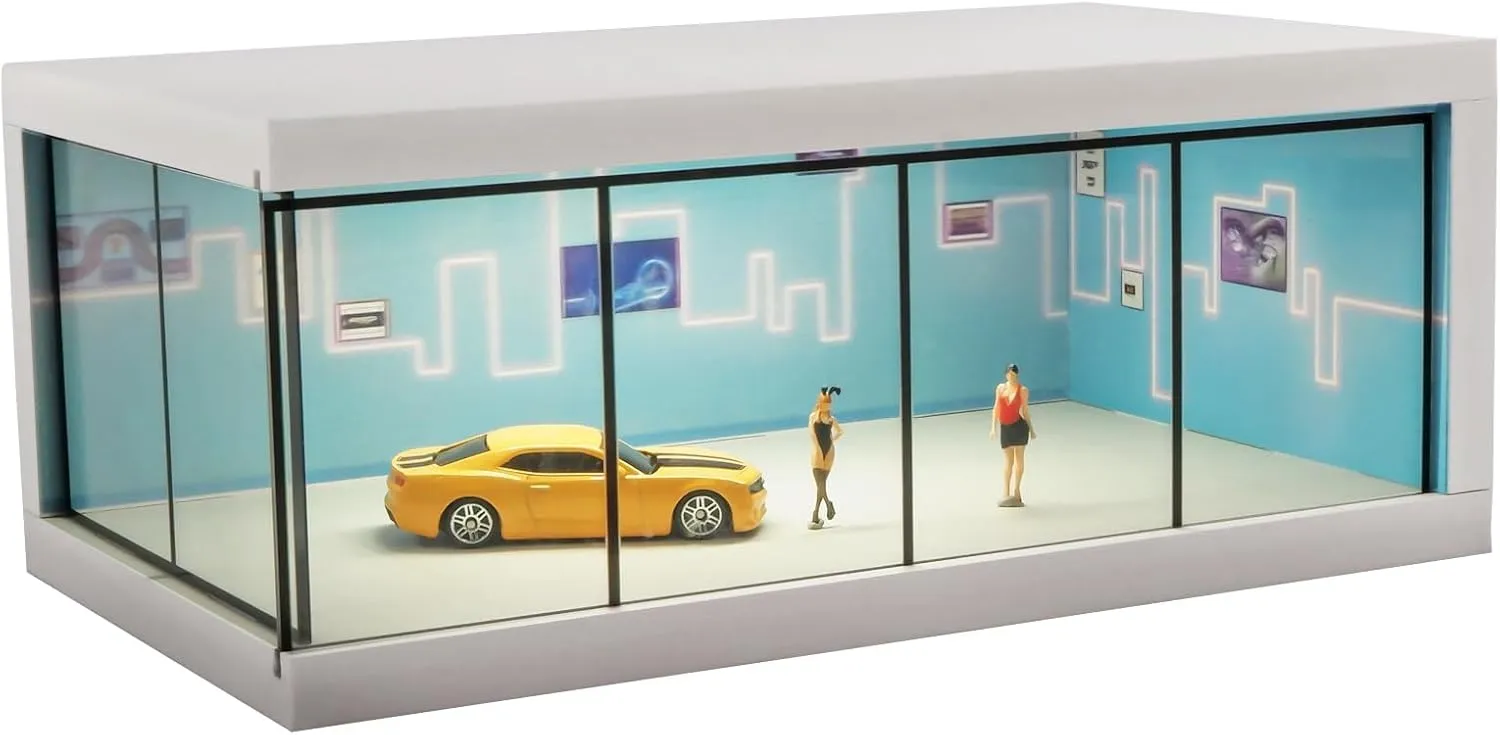 1:64 Car Model Display case with USB Lights for Hot Wheels, Storage for 1/64 Scale diecast Model Cars, Parking Garage Showcase and car Showroom Diorama (Bule)
