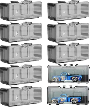 1/64 Display Case - Collectible Car Holder Box | Race Toy Storage Box Scale, Stackable Racing Vehicle Model Storage Box with Clear Lid for Bedroom Decor for Car Enthusiasts, Set of 10