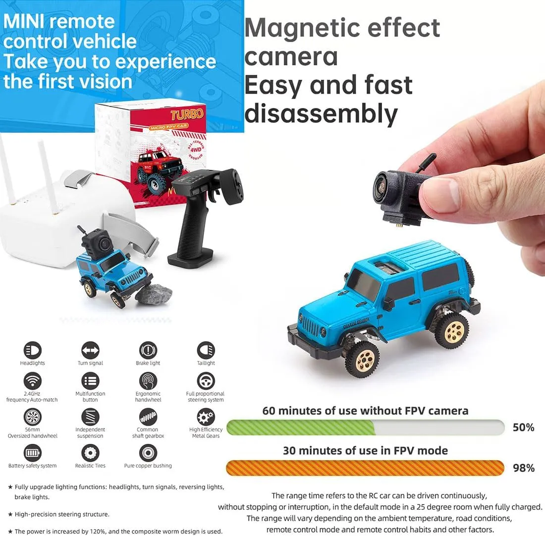 1/64 Scale Mini RC Crawler, 2.4G 4WD Full Proportional Remote Control Climbing Car Model, Electric Off-Road Vehicle Toy Gift for Adult