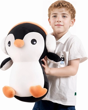 16" Cute Big Headphones Penguin Plush Soft Body Pillow Plushies, Large Black Penguin Stuffed Animals Toy Room Decor, Gift for Girls and Boy, Kids Birthdays