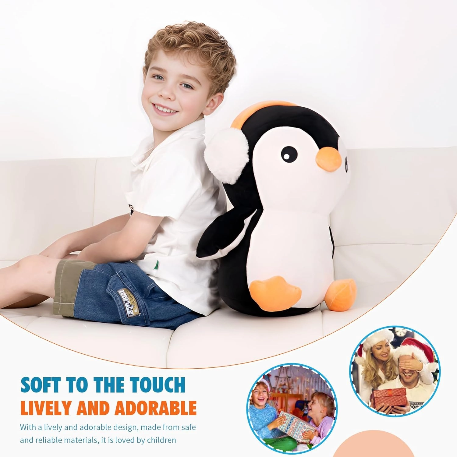 16" Cute Big Headphones Penguin Plush Soft Body Pillow Plushies, Large Black Penguin Stuffed Animals Toy Room Decor, Gift for Girls and Boy, Kids Birthdays