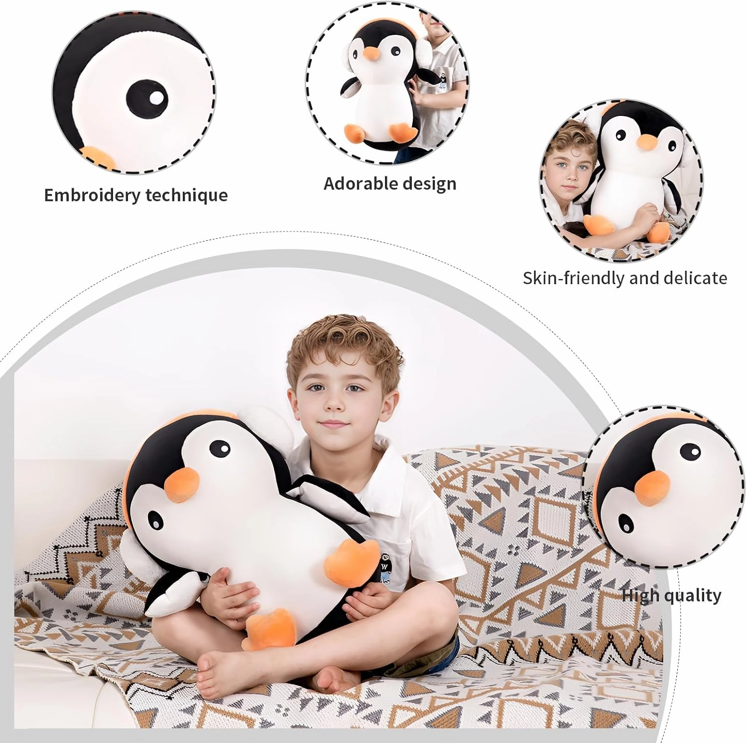 16" Cute Big Headphones Penguin Plush Soft Body Pillow Plushies, Large Black Penguin Stuffed Animals Toy Room Decor, Gift for Girls and Boy, Kids Birthdays