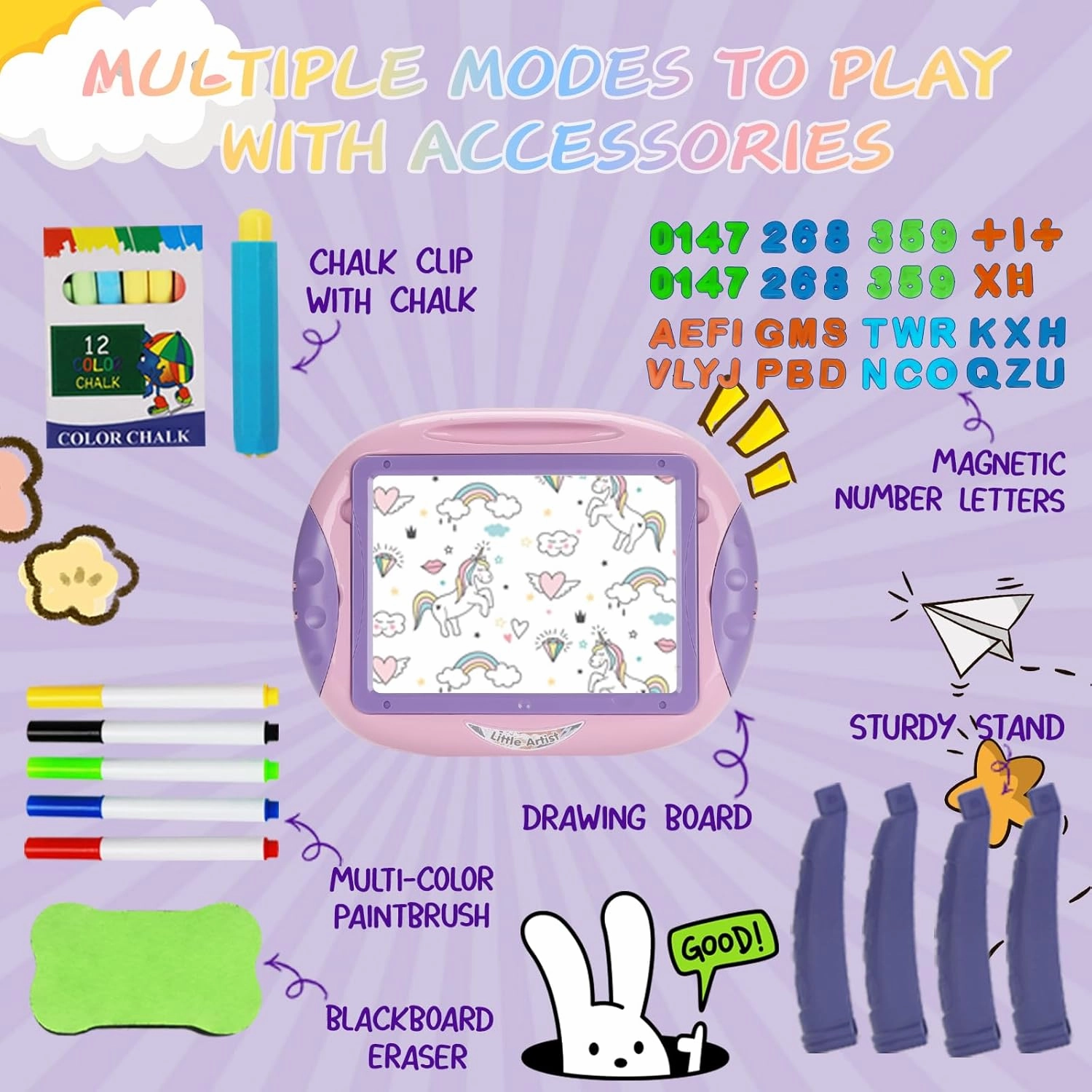 1 2 Year Old Girls Gifts,Toddlers Toys with Magnetic Letters and Numbers, Double Sided Doodle Board and Learning Toys for 1-2 Year Old Toddlers Girls (Purple)