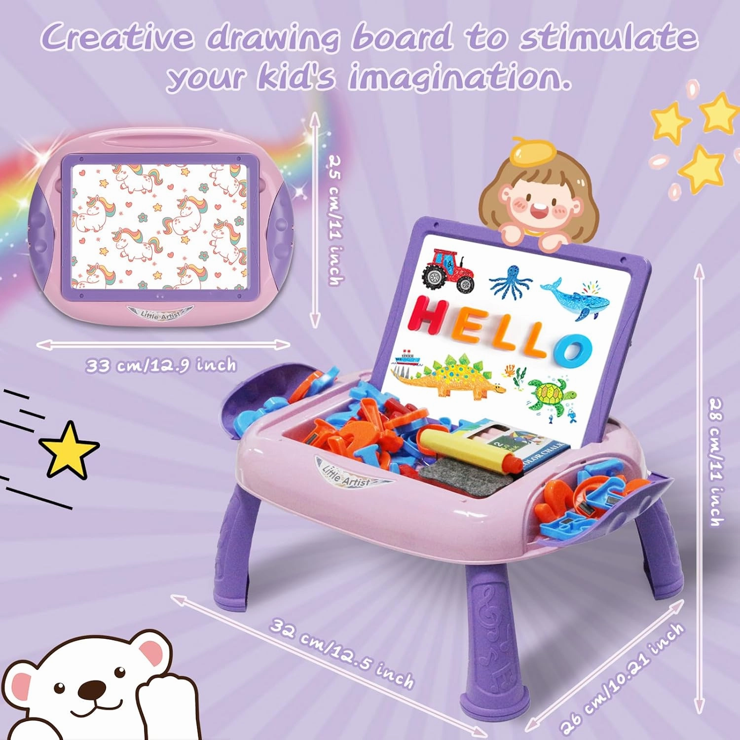 1 2 Year Old Girls Gifts,Toddlers Toys with Magnetic Letters and Numbers, Double Sided Doodle Board and Learning Toys for 1-2 Year Old Toddlers Girls (Purple)