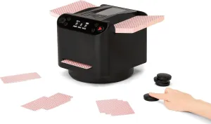 2-in-1 Automatic Card Shuffler and Dealer Machine, 360° Rotating Playing Cards Dispenser with 4 Remote Dealing Buttons, Rechargeable Cards Dealing Device for Casino Hold'em, Blackjack, Bridge, UNO