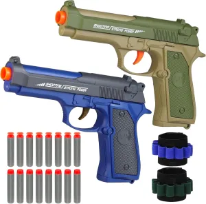2 Pack Blaster Toy Guns for Boys Fit for Nerf Guns Darts, Small Toys Pistol for Boys Birthday Gifts, for Kids Toddlers Age 3-5 5-7 8-12 Year Olds - 20 Refill Foam Darts 2 Wristbands