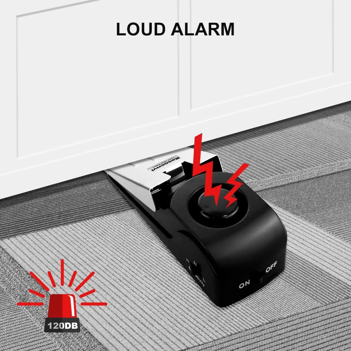 2 Pack Door Stop Alarm, Door Stopper with 120DB Security Alarm, Floor Wedge Door Stop Siren, Door Security Devices for Traveling, Apartment, Hotel and Home, Black