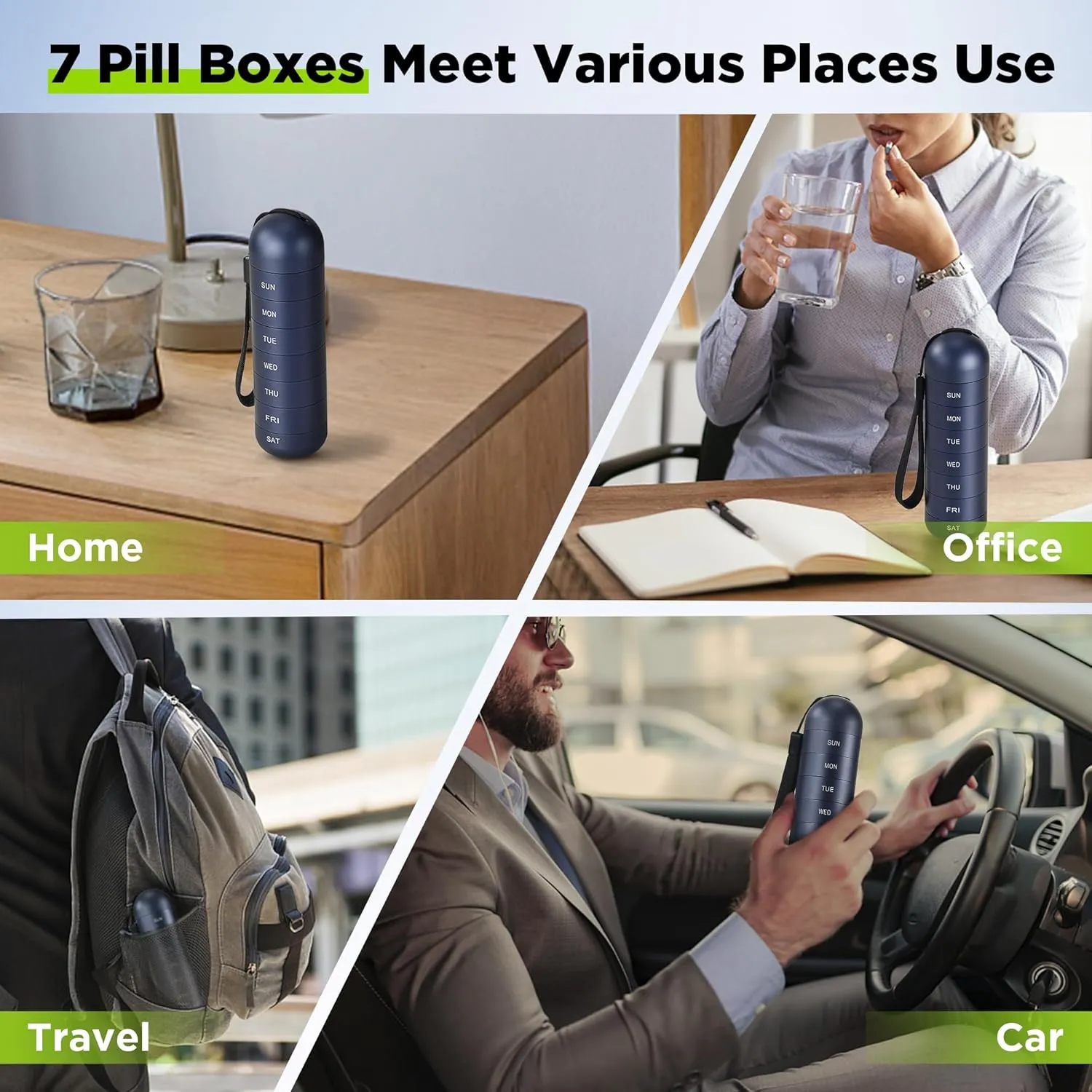 [2 Pack] Zannaki Metal Travel Pill Organizer, Portable Waterproof Weekly Pill Box, Large Aluminum Alloy Pill Case Container, BPA Free 7 Day Daily Medicine Organizer Holder for Vitamin, Supplement