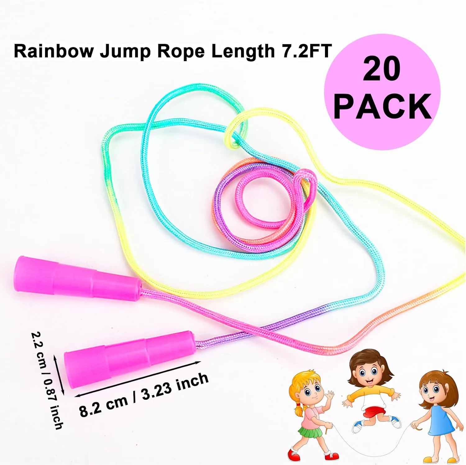 20 Pack Rainbow Jump Ropes,Kids Jump Rope with Plastic Handles,7.2 Ft Adjustable Skipping Rope for Kids,Vibrant Jumping Ropes for Outdoor Fun Exercise Fitness Activity Party Favors