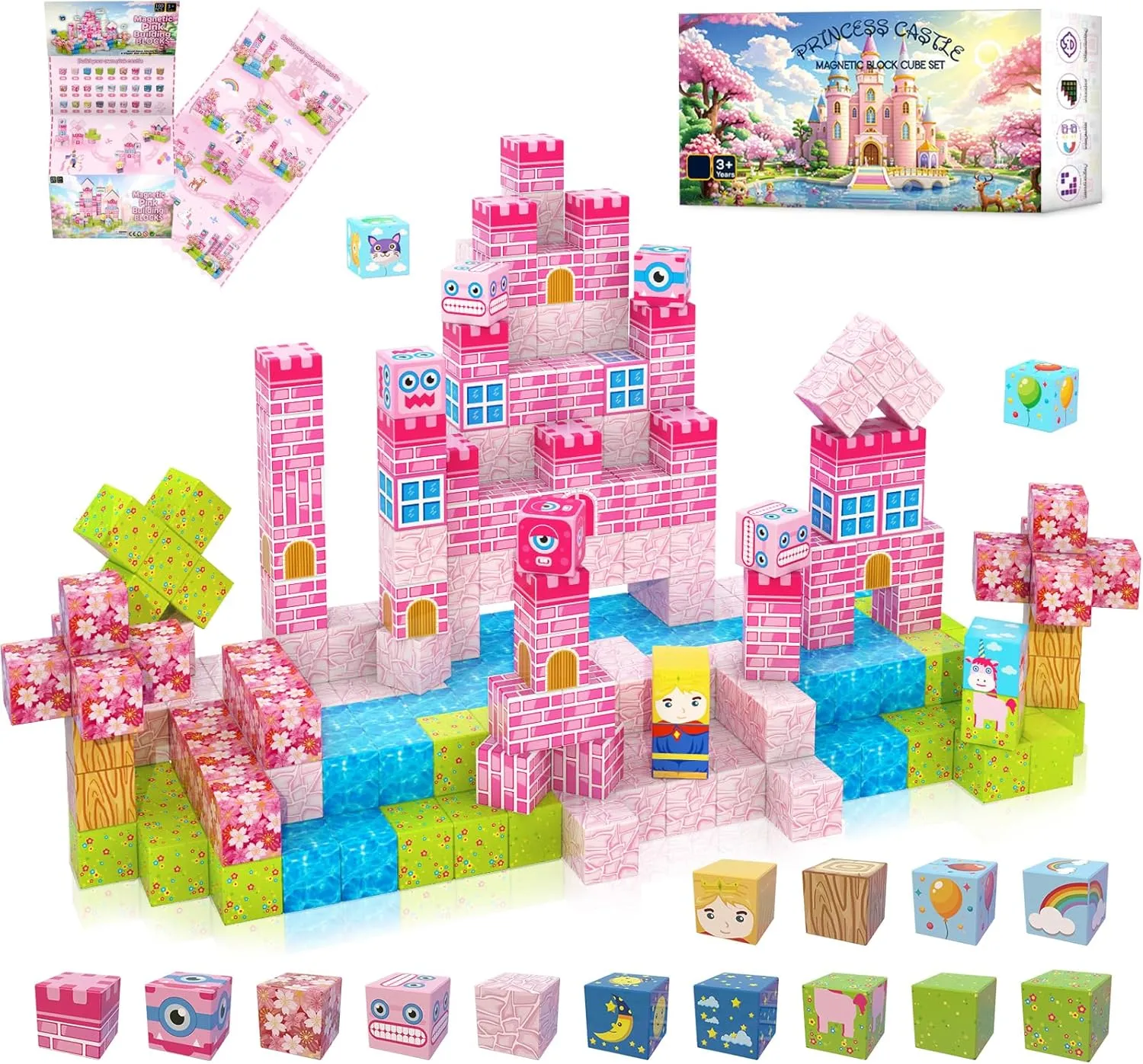 200 PCS Magnetic Building Blocks for Kids Ages 4-8, Princess Castle Garden Magnet STEM Sensory Toys-Magnetic Castle Princess, Christmas Birthday Gifts Toy for Girls & Boys 3  Ages