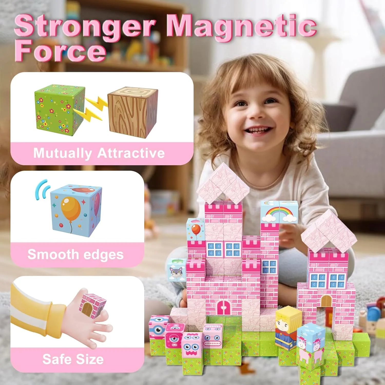 200 PCS Magnetic Building Blocks for Kids Ages 4-8, Princess Castle Garden Magnet STEM Sensory Toys-Magnetic Castle Princess, Christmas Birthday Gifts Toy for Girls & Boys 3  Ages