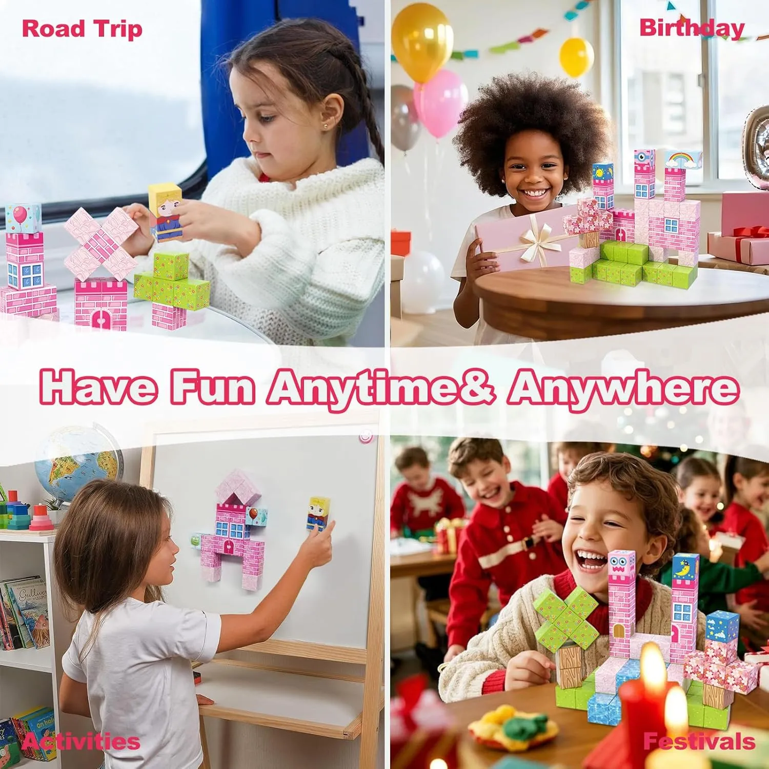 200 PCS Magnetic Building Blocks for Kids Ages 4-8, Princess Castle Garden Magnet STEM Sensory Toys-Magnetic Castle Princess, Christmas Birthday Gifts Toy for Girls & Boys 3  Ages