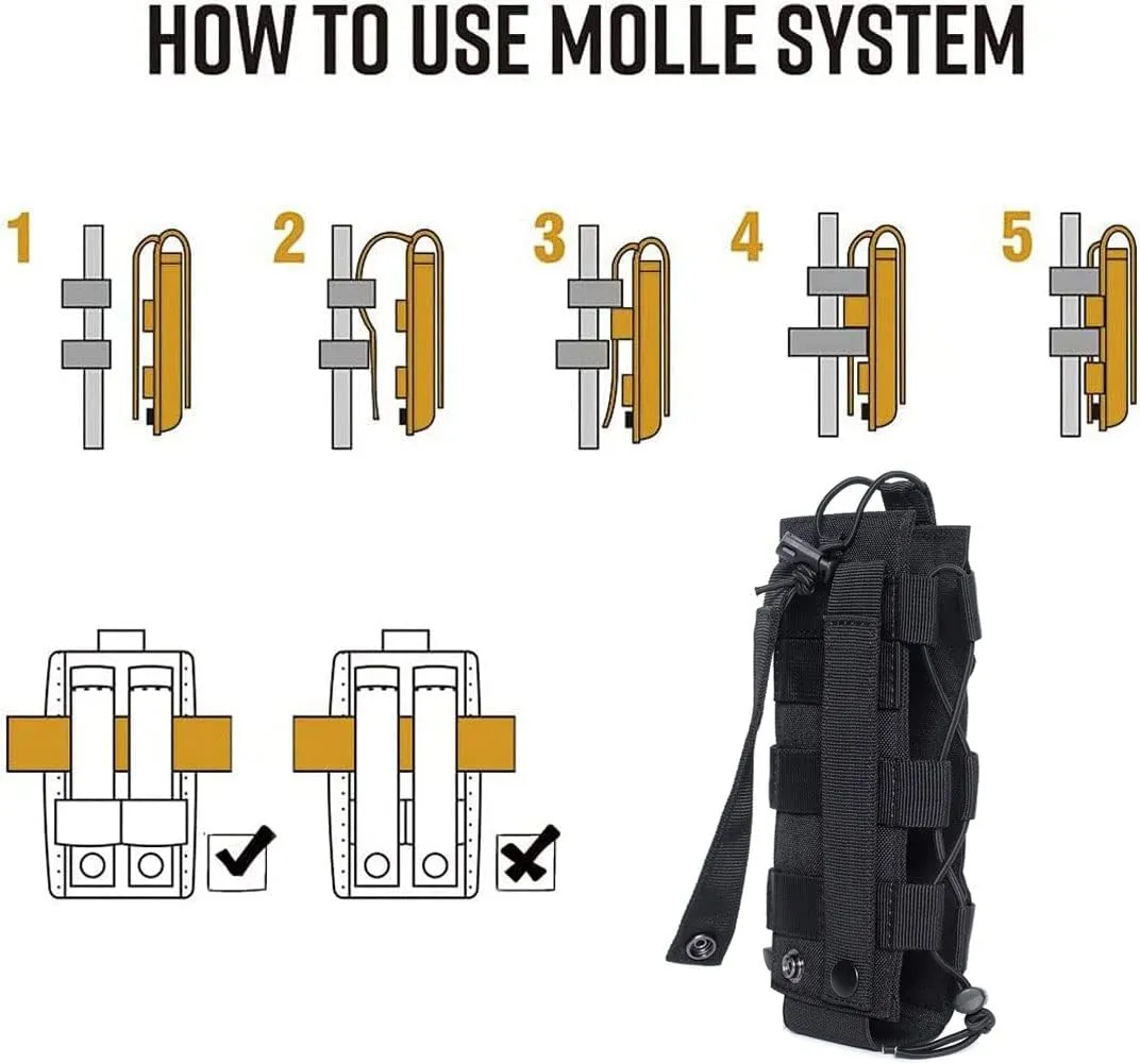 2023 Upgrade Laser Cut Design Molle Radio Pouch Holder & Molle Adjustable Water Bottle Holder 40 oz,Black/Green/Coyote Tan Tactical Bottle Pouch for Backpack Belt