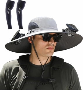 2024 New Outdoor Wide Brim Sun Hat with Solar Fan with 2 Fans -Solar & USB Charging Solar Fan Hat Upf50  Fishing Hats