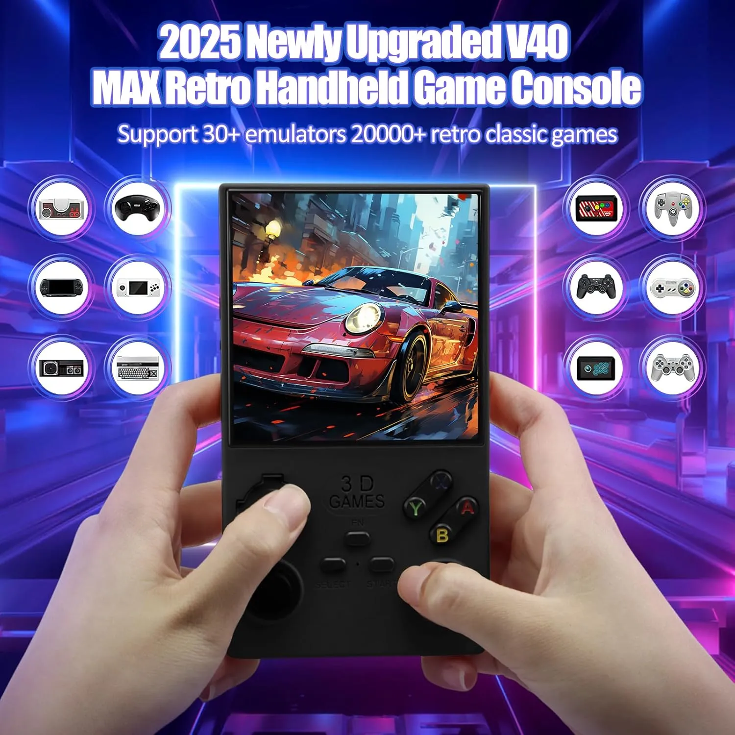2025Newly Upgraded V40 MAX Retro Handheld Game Console with 256G Built-in 20000  Classic Games, 4.0 Inch 4K HD IPS Screen Open Source Linux System, 4000mAh Battery, Portable Pocket Video Game Console
