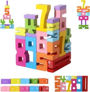 20PCS Wooden Number Blocks, Montessori-Inspired Math Learning Toys for Kids Ages 3-8, Stacking Balancing Game, Educational Counting Toys 1-10, Toddler Preschool Learning Activities