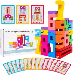 20PCS Wooden Number Building Blocks Stacking Toys for 3  Years Old Kids,Math Learning Games Digital Building Blocks 1-10,Balance Competition Toys,Birthday Party Favors for Boys Girls