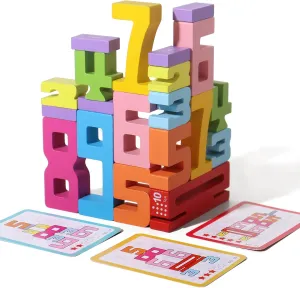 20PCS Wooden Stacking Number Building Blocks for 3  Years Old Kids 1-10 Digital Game Balance Competition Toddler Learning Montessori Toys, Preschool Learning Activities, 3-8 Years, Boys and Girls