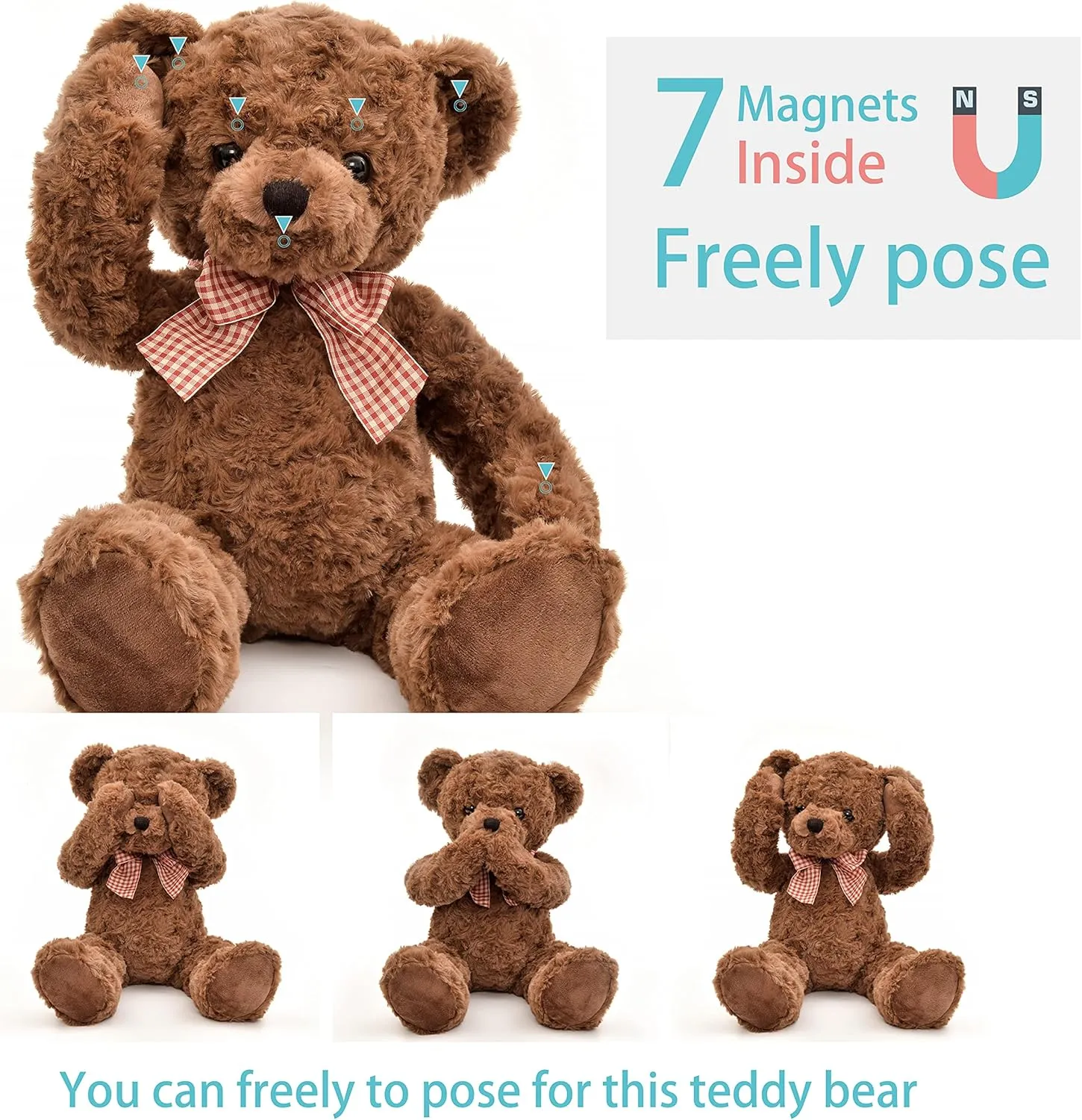 20" Posed Teddy Bear Stuffed Animal Cute Plush Toy for Girl Kids (Dark Brown)