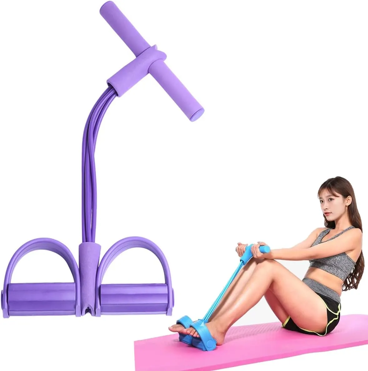 21 Fitness Resistance Bands-4 Tube Pedal Ankle Puller, 2025 New Elastic Yoga Pedal Puller Stretch Band for Exercise, AB Training Auxiliary Device Sit Up Exercise Equipment for Women Men