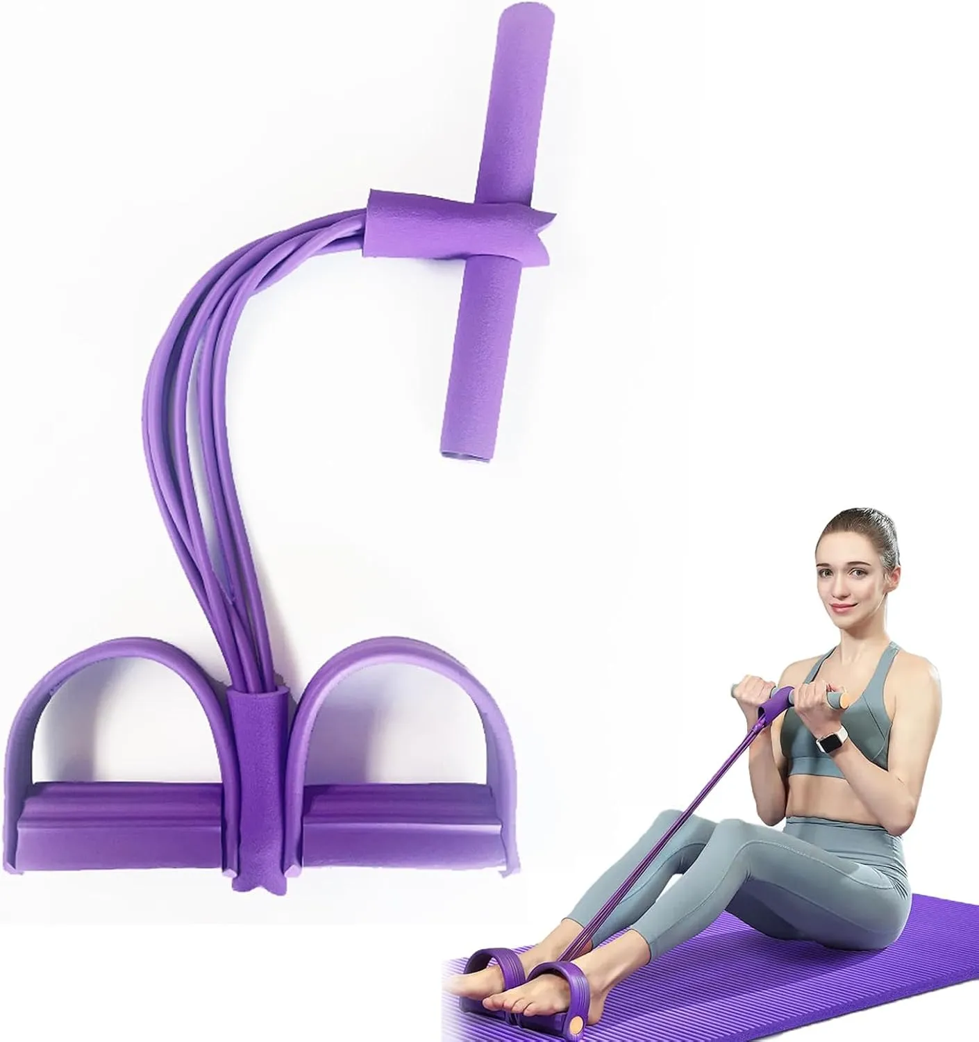 21 Fitness Resistance Bands-4 Tube Pedal Ankle Puller, Pedal Resistance Band with Handle, Ab Training Auxiliary Device, for Abdomen/Waist/Arm/Leg Stretching Slimming Training