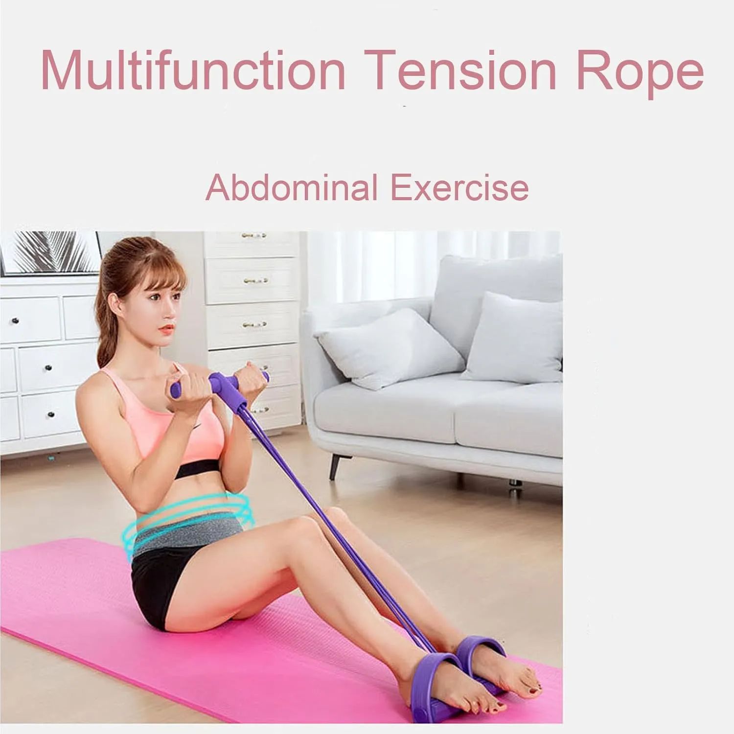21 Fitness Resistance Bands-4 Tube Pedal Ankle Puller, Pedal Resistance Band with Handle, Ab Training Auxiliary Device, for Abdomen/Waist/Arm/Leg Stretching Slimming Training