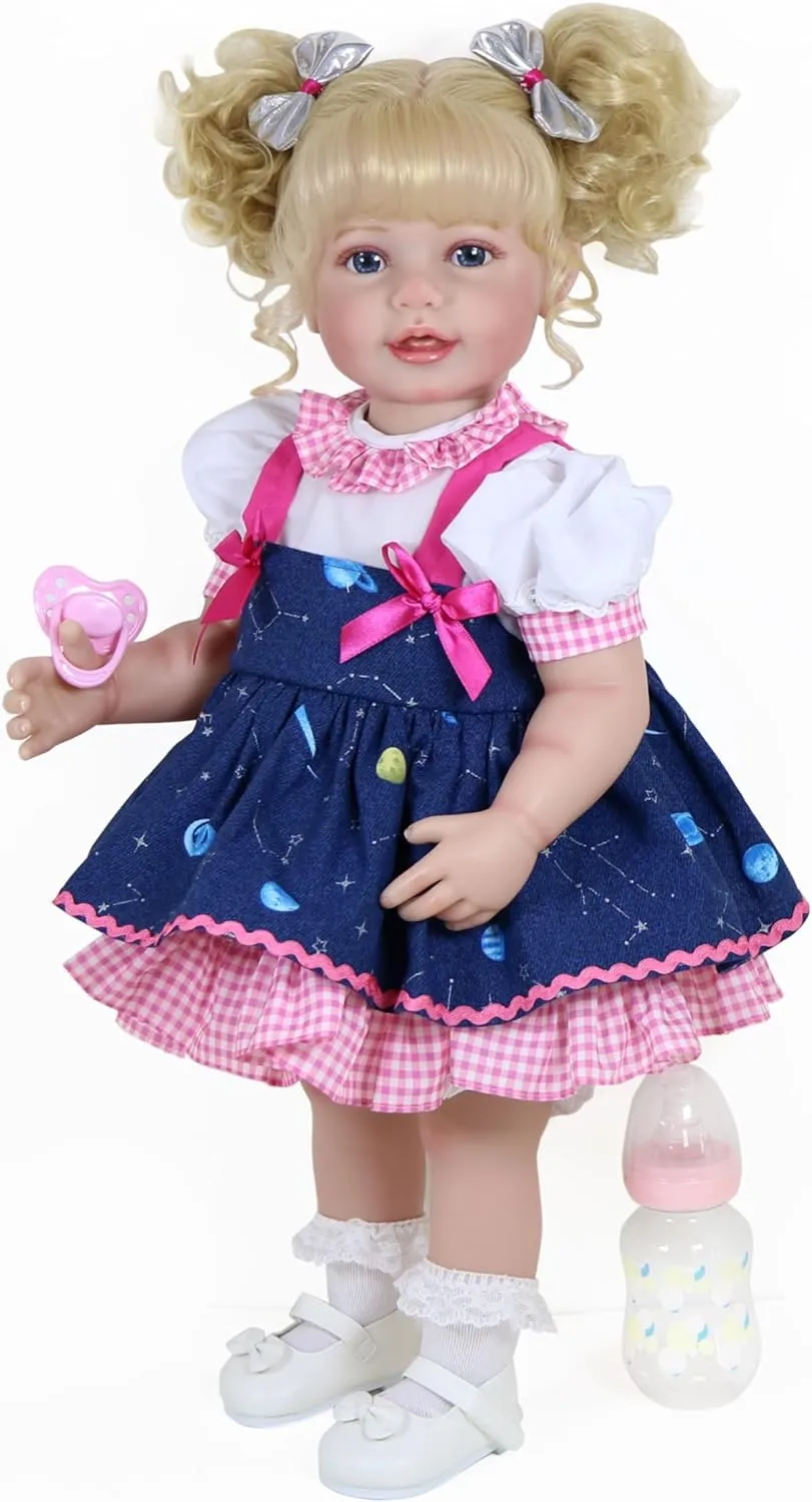 22 Inch Toddler Dolls Galaxia Girl (white and blue)- Baby Dolls Girl- Cute Soft Vinyl Realistic Baby Doll Poseable Smiling Real Life Baby Dolls with Complete Accessories for 3  Years Old Gifts