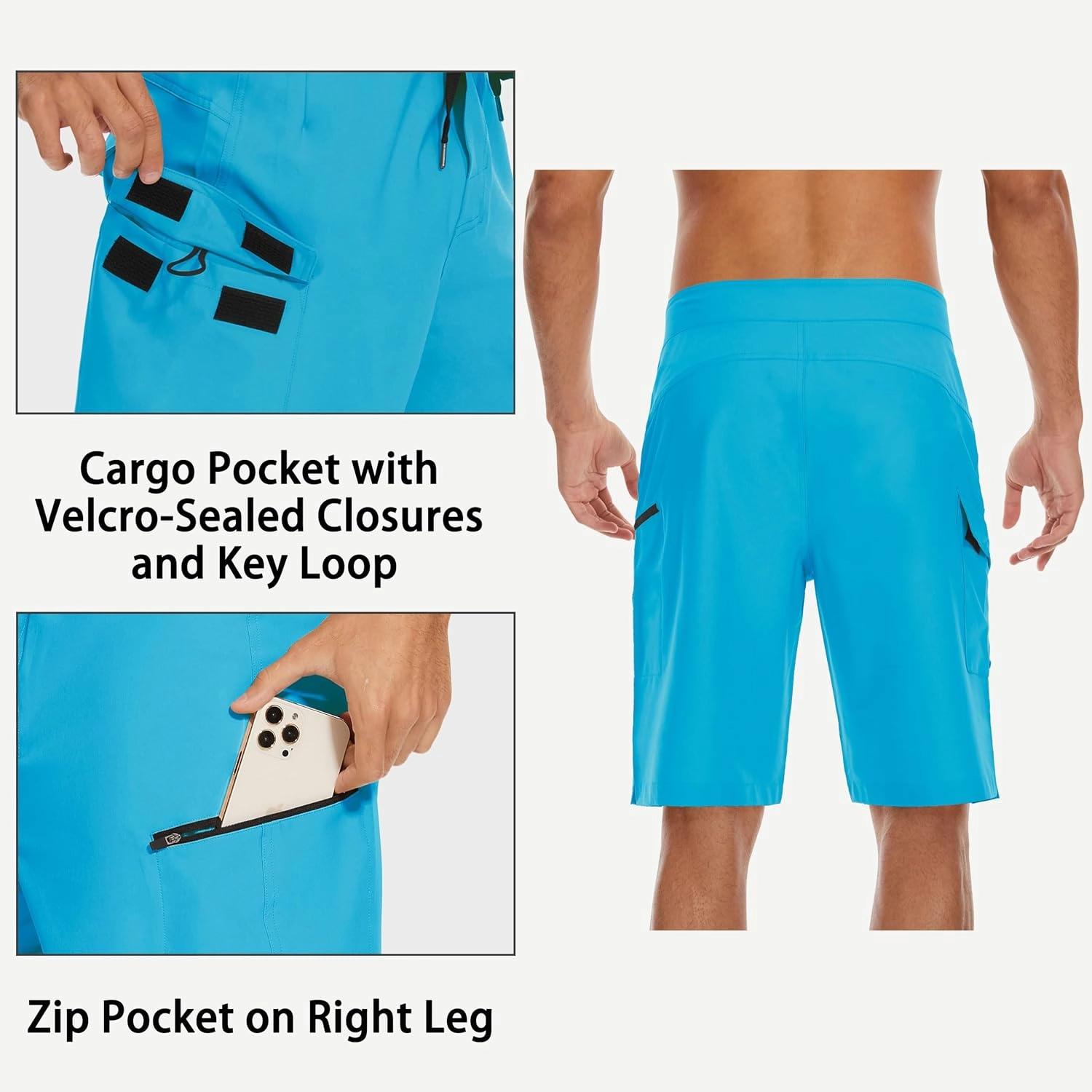22" Men's Board Shorts Swimwear No Mesh Lining - Long Swim Trunks Surf Shorts Bathing Suit with Zipper Pocket UPF50 