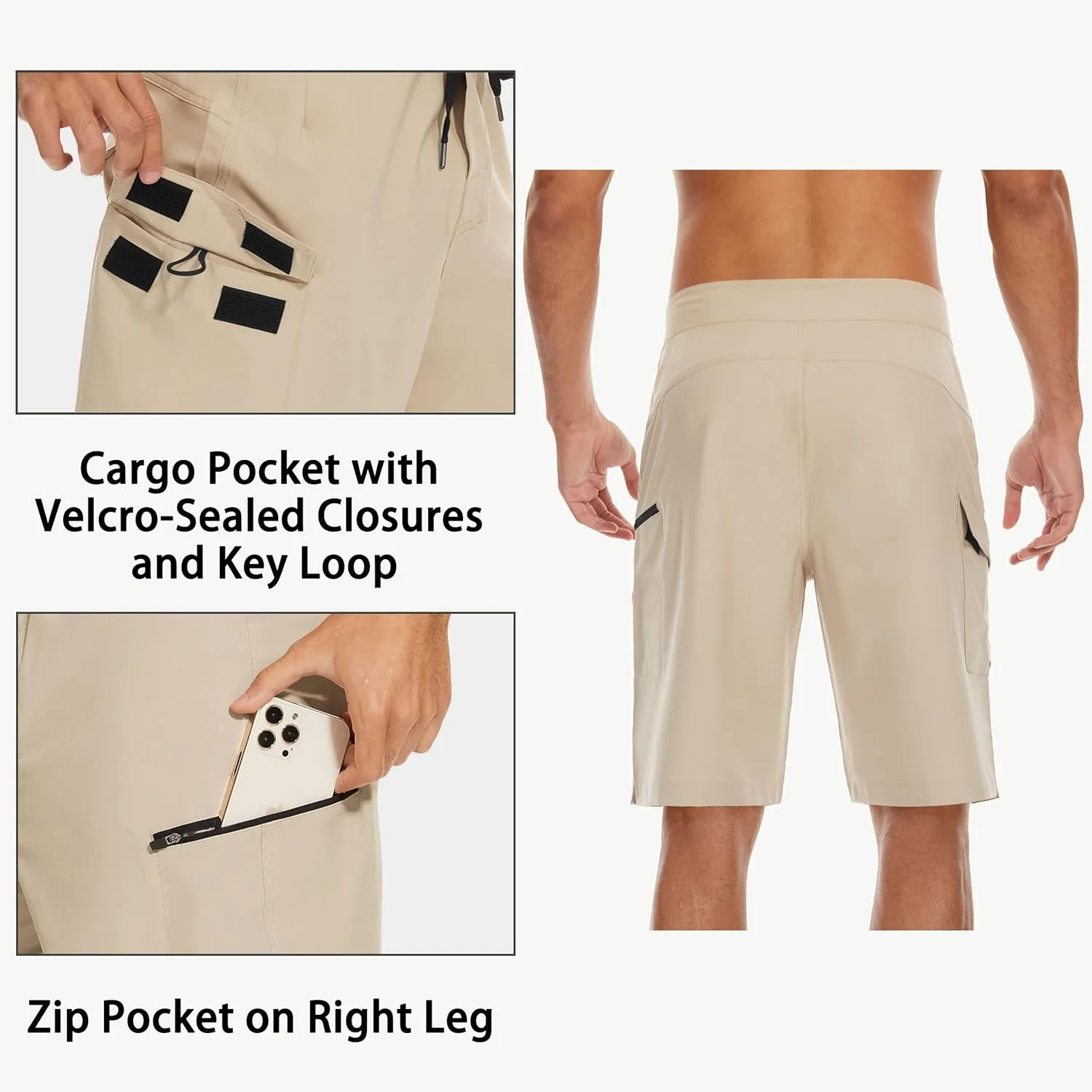 22" Men's Board Shorts Swimwear No Mesh Lining - Long Swim Trunks Surf Shorts Bathing Suit with Zipper Pocket UPF50 