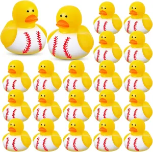 24 Pieces Baseball Rubber Ducks Mini Ducks Yellow Rubber Ducky Bath Toys Baseball Party Favors for Bathtub Gift Classroom Summer Beach Pool Activity Carnival Game