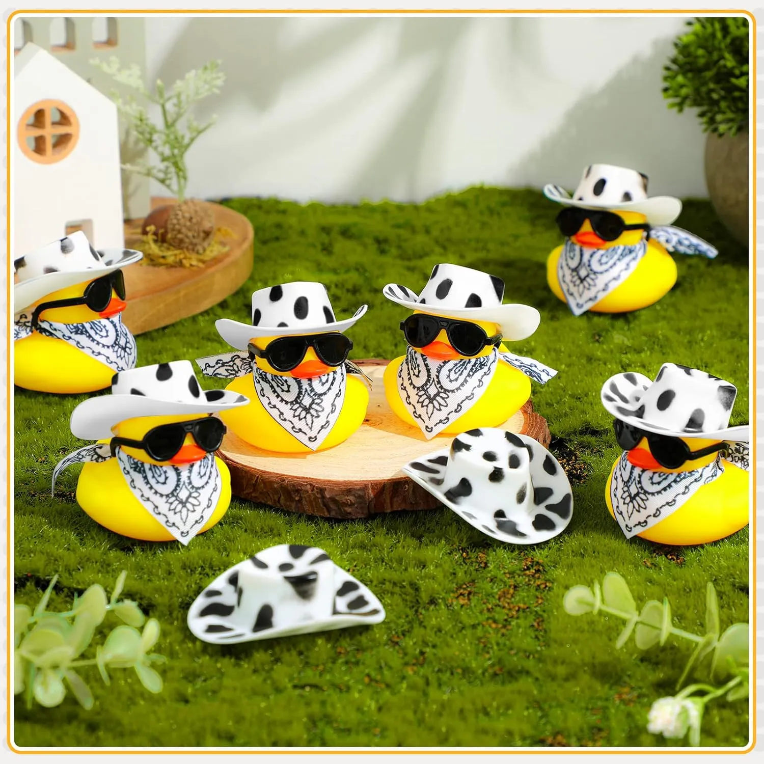 24 Set Cowboy Rubber Duck Mini Yellow Duckies Bath Party Toy Tiny Ducks Bathtub Toy with Cowboy Hat Paisley Bandanas Sunglasses for Summer Baby Shower Birthday Swimming Party Favor