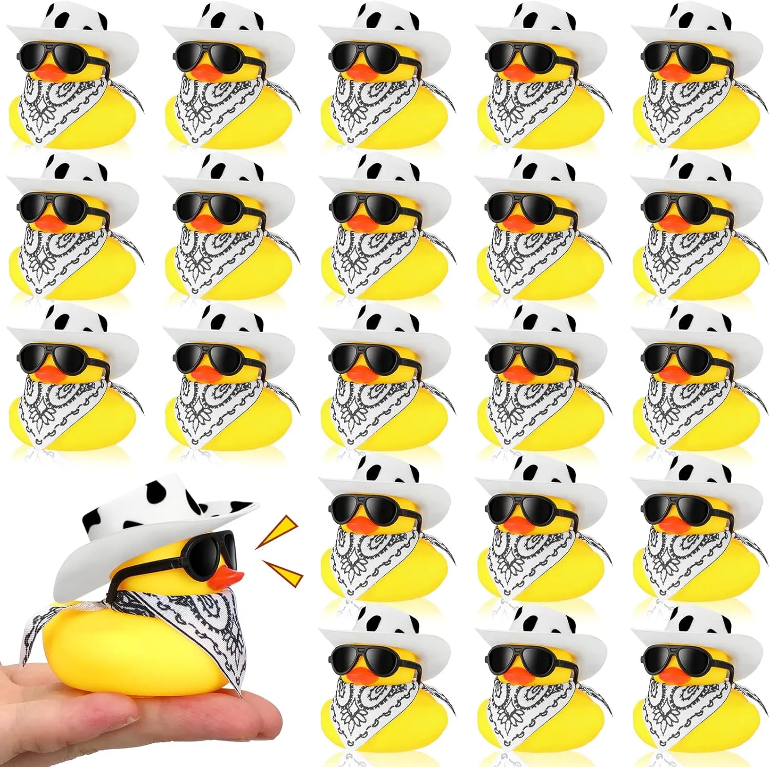 24 Set Cowboy Rubber Duck Mini Yellow Duckies Bath Party Toy Tiny Ducks Bathtub Toy with Cowboy Hat Paisley Bandanas Sunglasses for Summer Baby Shower Birthday Swimming Party Favor