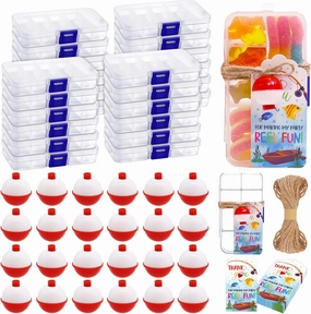 24 Set Fishing Candy Little Tackle Boxes for Birthday Party Favors with 24 Fishing Bobber 24 Thank You Cards for Making My Party Reel Fun Gone Fishing Theme Supplies Fishing Decorations (24)