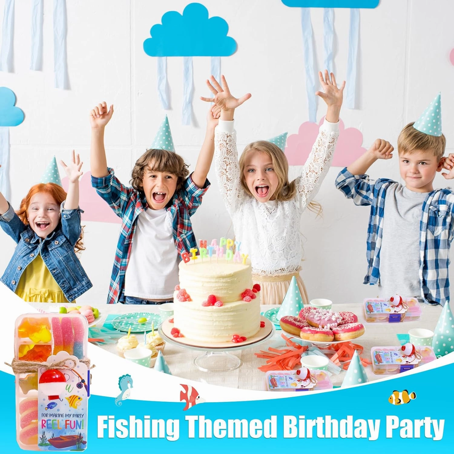 24 Set Fishing Candy Little Tackle Boxes for Birthday Party Favors with 24 Fishing Bobber 24 Thank You Cards for Making My Party Reel Fun Gone Fishing Theme Supplies Fishing Decorations (24)