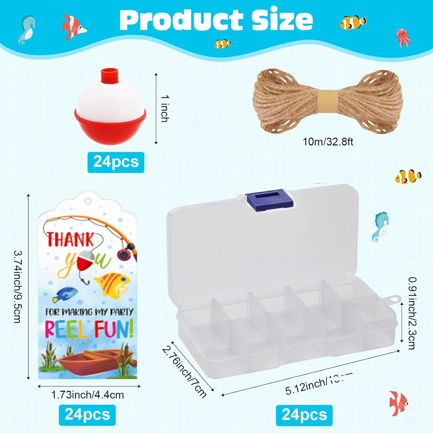 24 Set Fishing Candy Little Tackle Boxes for Birthday Party Favors with 24 Fishing Bobber 24 Thank You Cards for Making My Party Reel Fun Gone Fishing Theme Supplies Fishing Decorations (24)