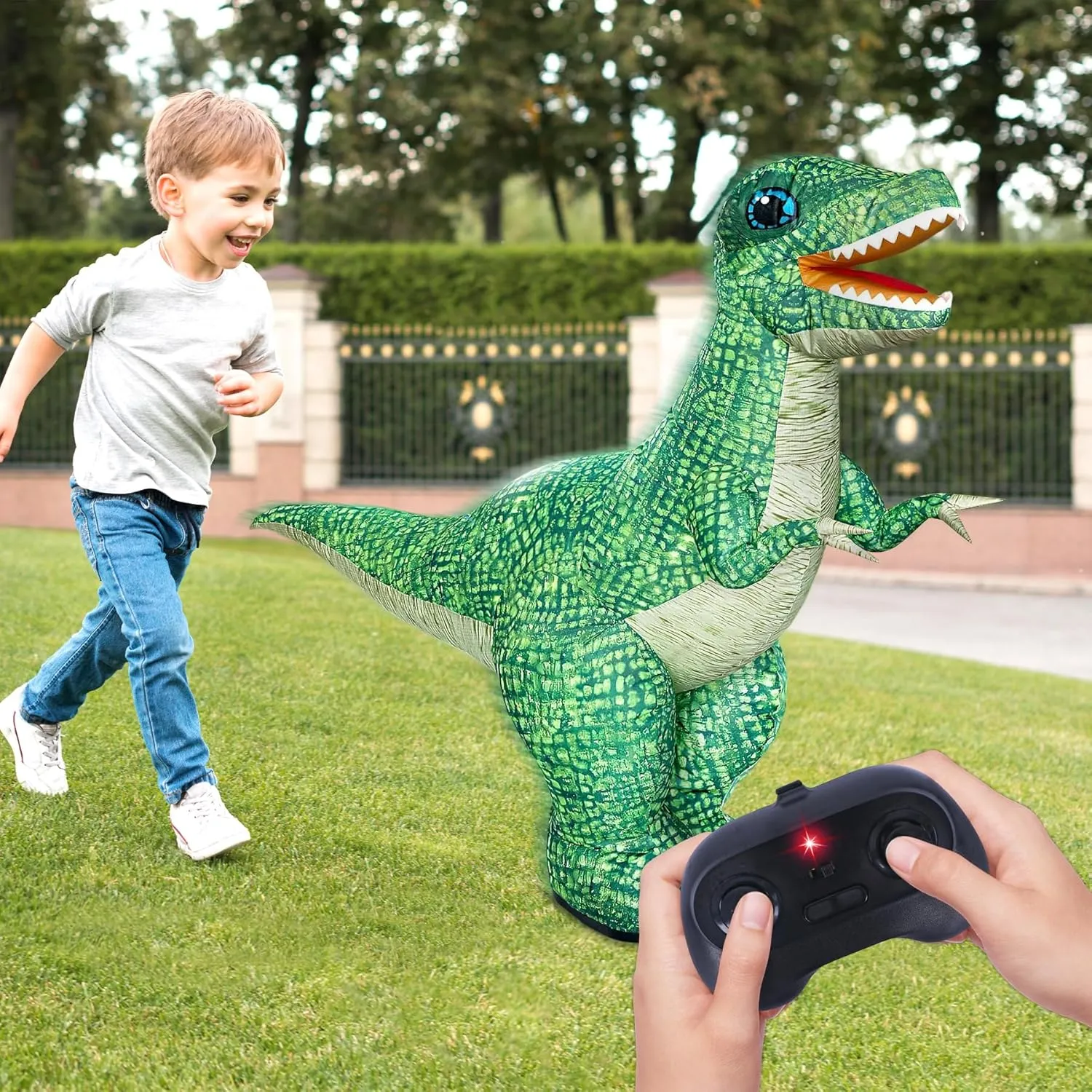 2.4GHZ Remote Control Giant Inflatable Dinosaur Toy for Kids,360°Rotation Robot Dinosaur Toys,Rechargeable Walking Dinosaur Toy for Girls Boys Age 6-12 Birthday Gifts（3Ft Tall）