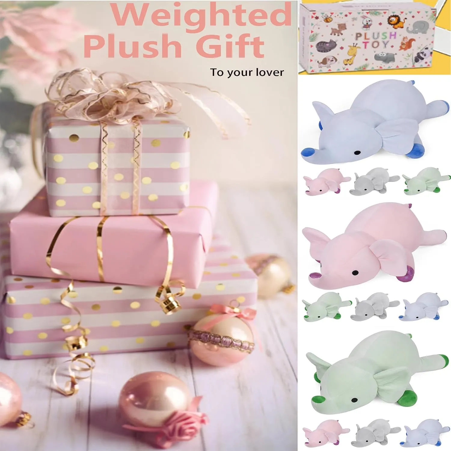 24" | 4.2 Pounds Green Elephant Weighted Stuffed Animals - Cute Weighted Plush Toy Comfort Weighted Plush Pillow Gifts for Kids & Adults (24" | 4.2 lbs, Green Elephant)