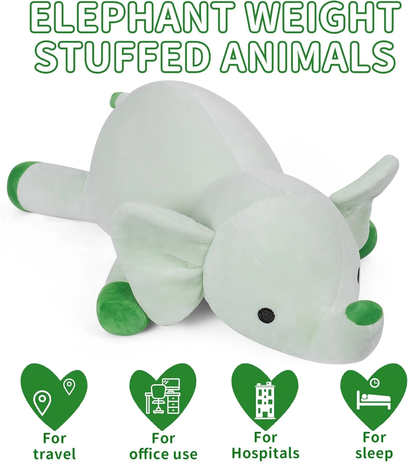 24" | 4.2 Pounds Green Elephant Weighted Stuffed Animals - Cute Weighted Plush Toy Comfort Weighted Plush Pillow Gifts for Kids & Adults (24" | 4.2 lbs, Green Elephant)