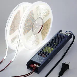 24V COB LED Strip Light 65.6ft (2 Rolls of 32.8ft) Kit, 6000K Cool White Cuttable 11W/M 312LEDs/M CRI 93 LED Tape Lights with Power Supply for Bedroom Kitchen Living Room Ceiling