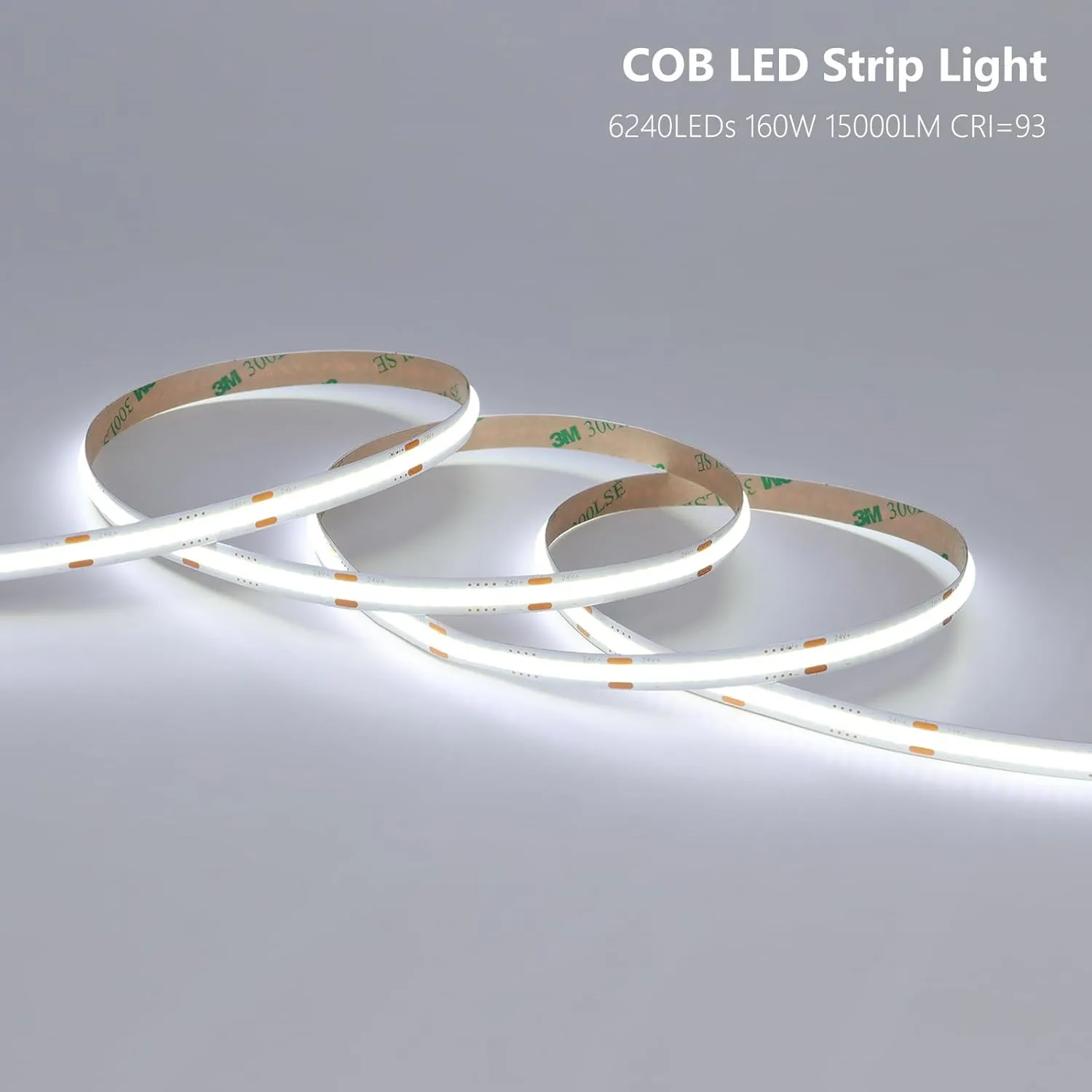 24V COB LED Strip Light 65.6ft (2 Rolls of 32.8ft) Kit, 6000K Cool White Cuttable 11W/M 312LEDs/M CRI 93 LED Tape Lights with Power Supply for Bedroom Kitchen Living Room Ceiling