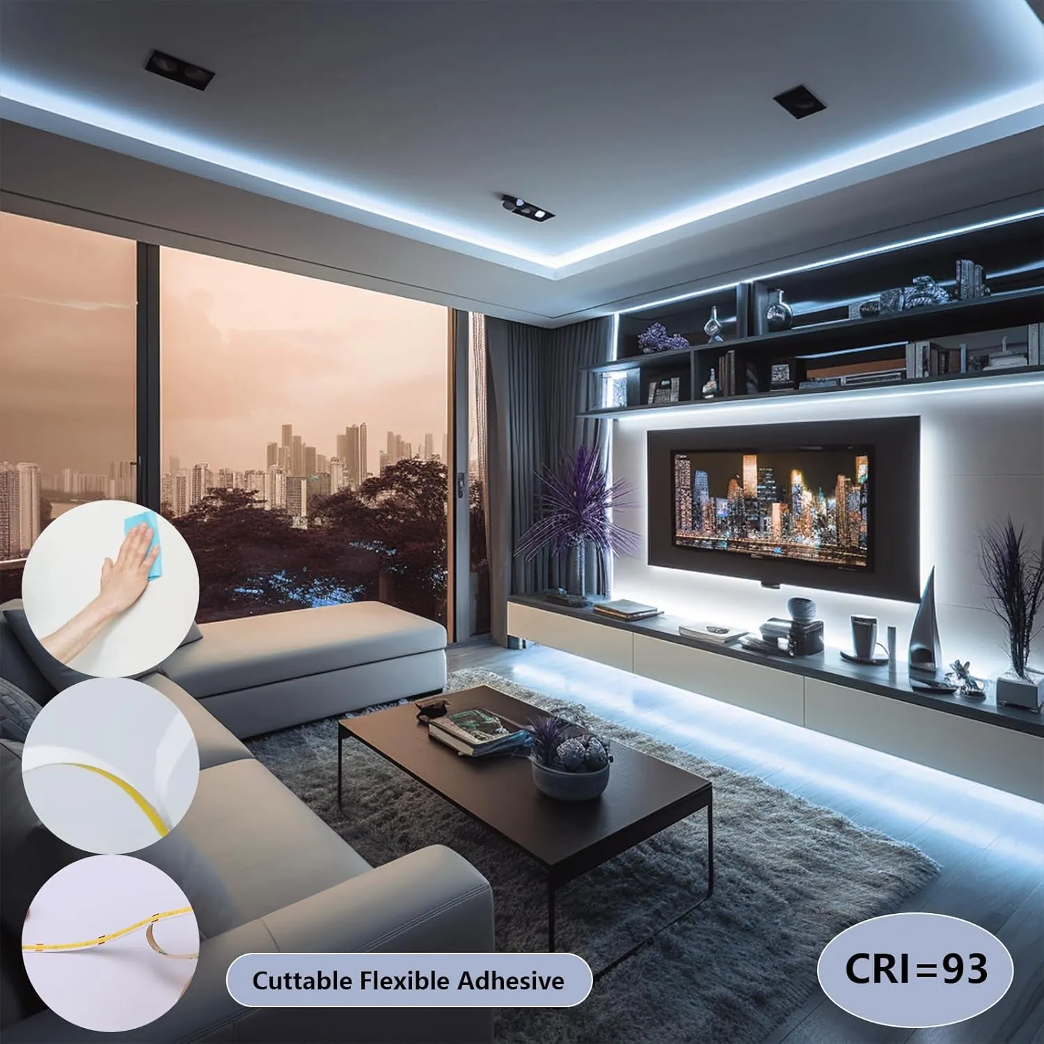 24V COB LED Strip Light 65.6ft (2 Rolls of 32.8ft) Kit, 6000K Cool White Cuttable 11W/M 312LEDs/M CRI 93 LED Tape Lights with Power Supply for Bedroom Kitchen Living Room Ceiling