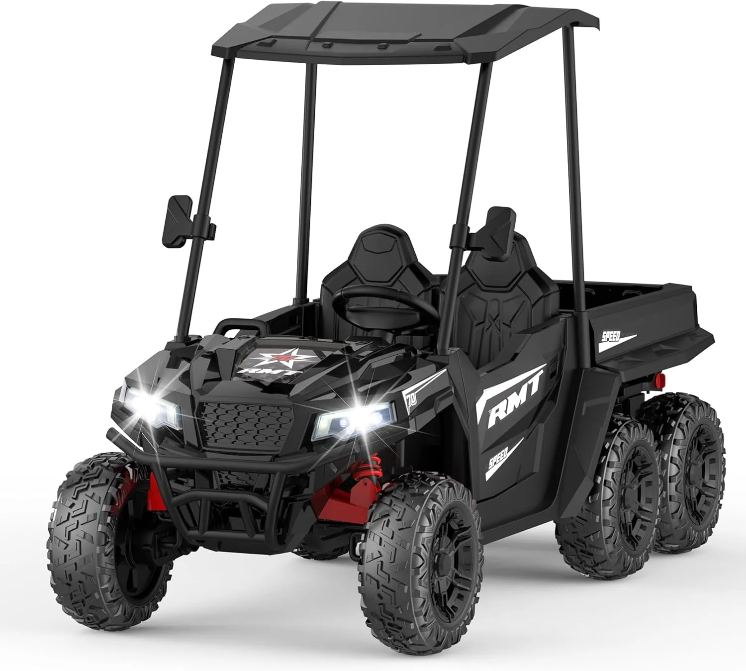 24V Kids Ride on Toys, 2-Seater Ride On Dump Truck with Parent Remote Control, 4WD 6-Wheel Electric Car for Big Kids, UTV Style Dump Bed & Music Horn, Ride on Car Truck w/Sun Shade - Black