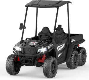 24V Kids Ride on Toys, 2-Seater Ride On Dump Truck with Parent Remote Control, 4WD 6-Wheel Electric Car for Big Kids, UTV Style Dump Bed & Music Horn, Ride on Car Truck w/Sun Shade - Black