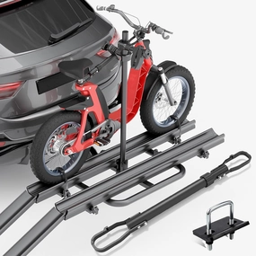 2 EBike Rack with Cross Bar, 5" Fat Tire Carrier with Ramp, Lockable & Foldable Electric Bicycle Racks Platform, 200 LBS Capacity Bike Racks, Fits 2" Standard Hitch for SUVs Cars Trucks Vans