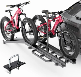 2 EBike Rack with Ramp, up to 5" Fat Tire Carrier, 200 LBS Capacity Bike Racks Platform for Standard, Lockable & Foldable Electric Bicycles Racks, Fits 2" Hitch for SUVs Cars Trucks Vans