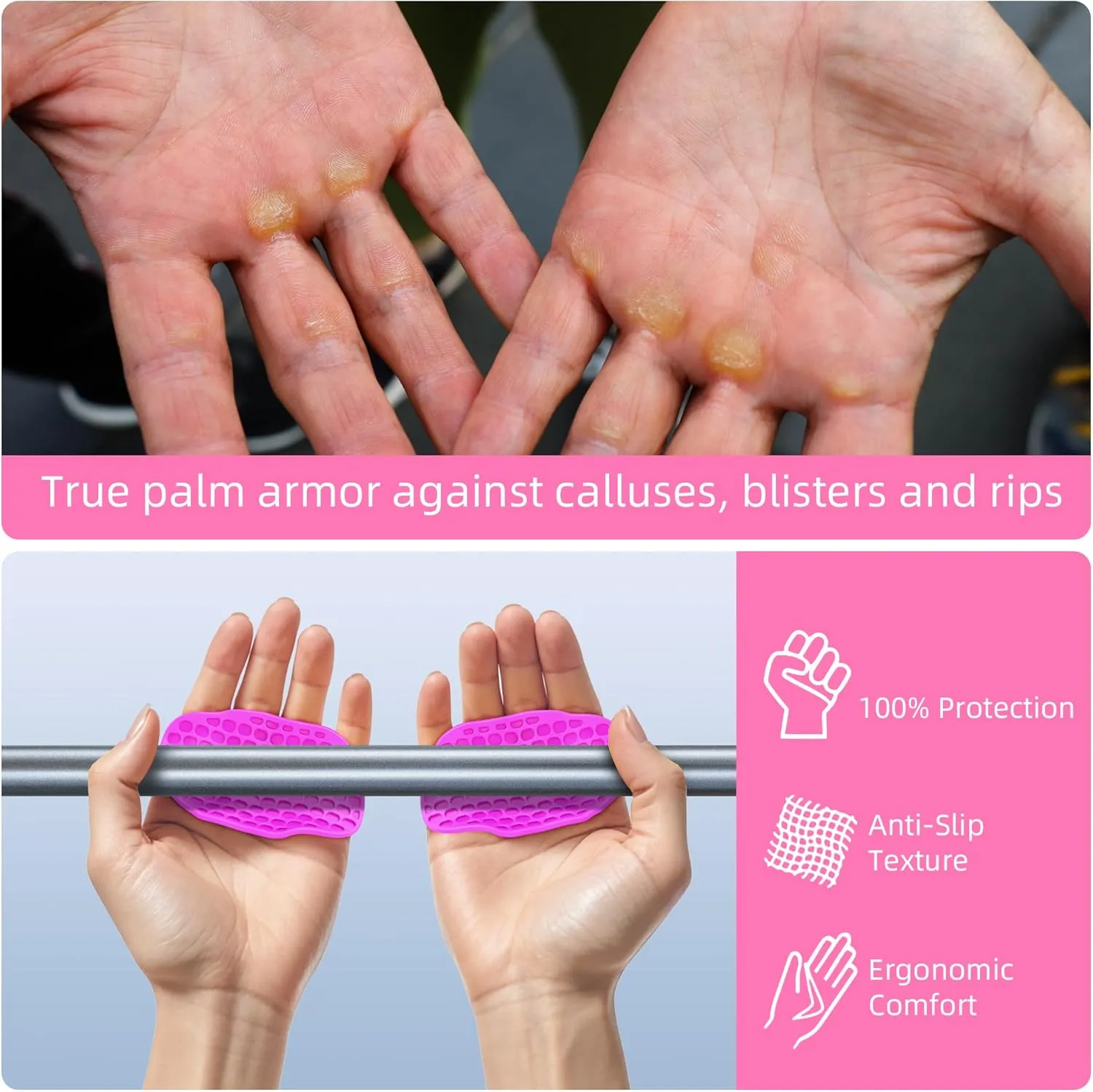 2nd Gen Enlarged Anti-Slip Workout Grips - Ergonomic Hand Protector Gloves for Weight Lifting, Pull-Ups, Gym Training and Exercise, for Men and Women